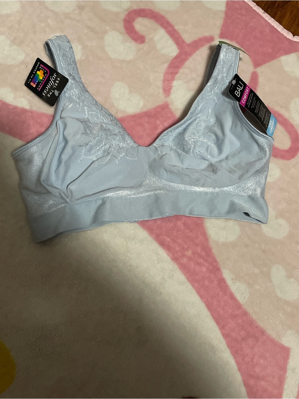 Bali Light Blue Wireless Lace-Trim Comfort Bra Size Large